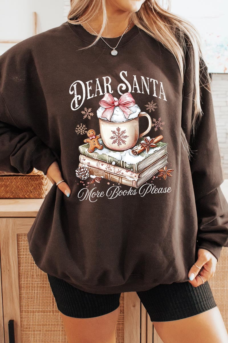 UL180P-E3205 Dear Santa Books Graphic Plus Sweatshirt $25