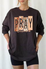 UL240P-E3166 Pray Fall Christian Graphic Plus Long Sleeve Tee $17
