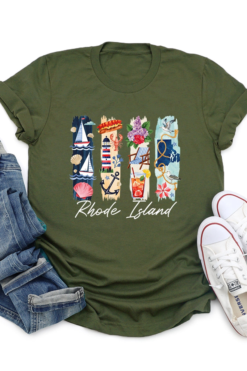 US3001-E3061RI Rhode Island State Brushstroke Graphic Tee $12.5