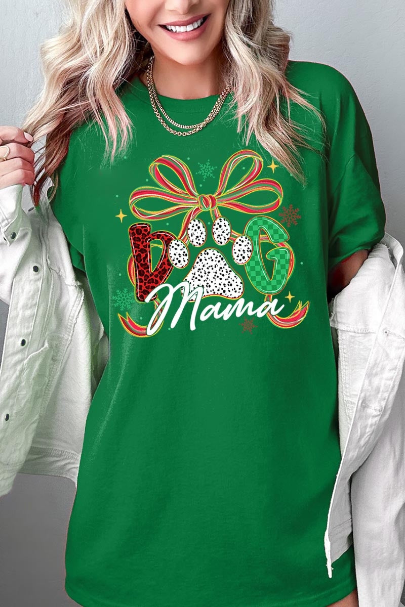 5000-E3194 Dog Mama Christmas Paw Graphic Heavy Cotton Tee $9