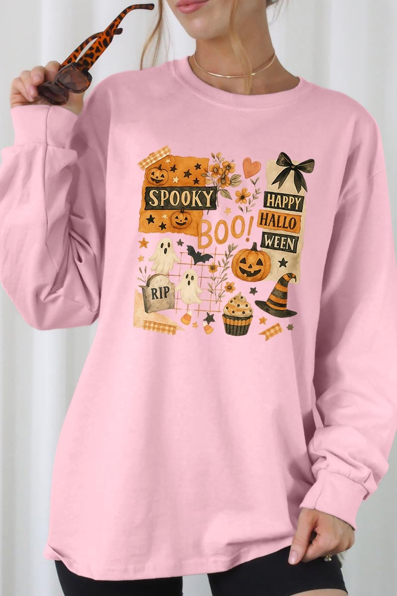 UL240-E3084 Halloween collage Graphic Long Sleeve Tee $13.75