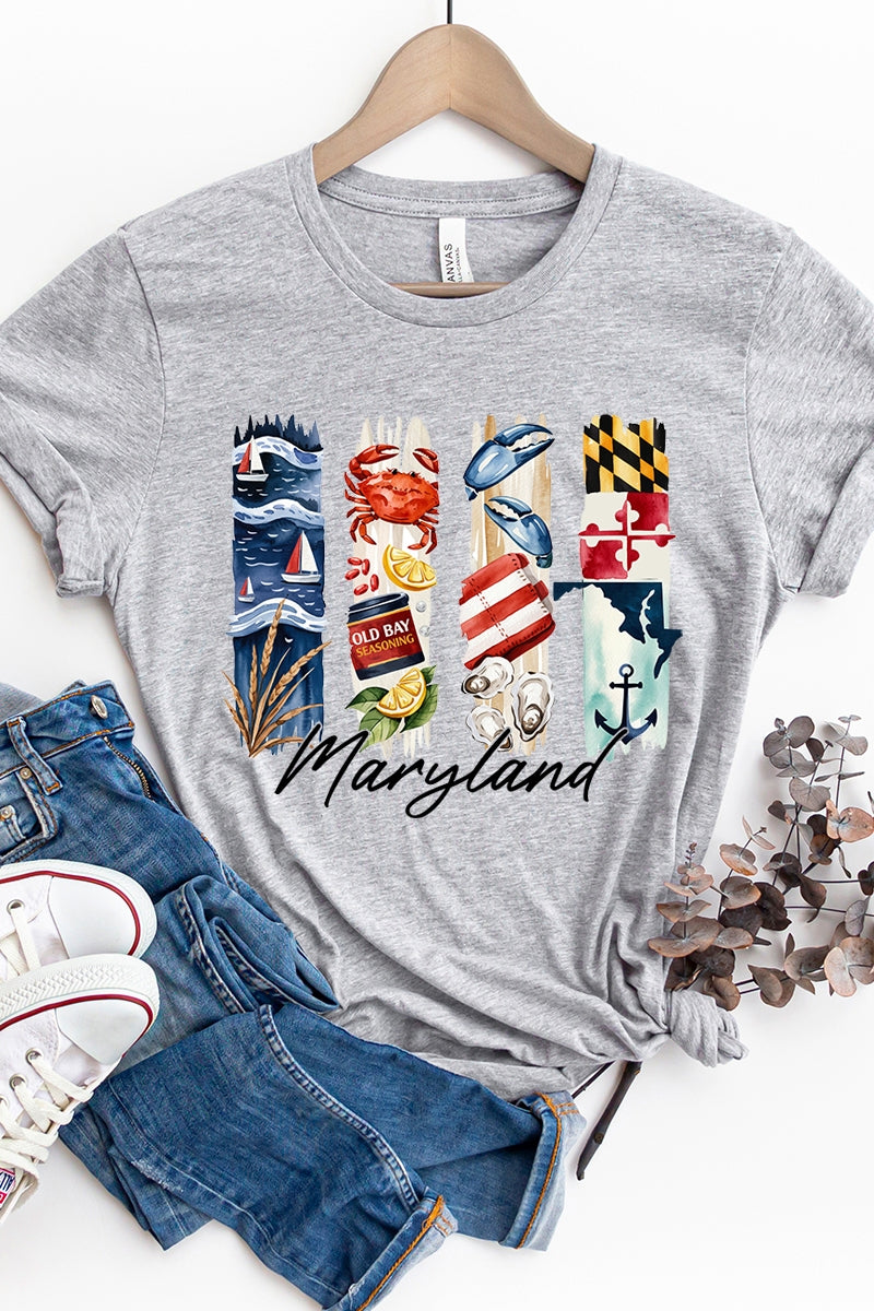 US3001-E3061MD Maryland State Brushstroke Graphic Tee $12.5