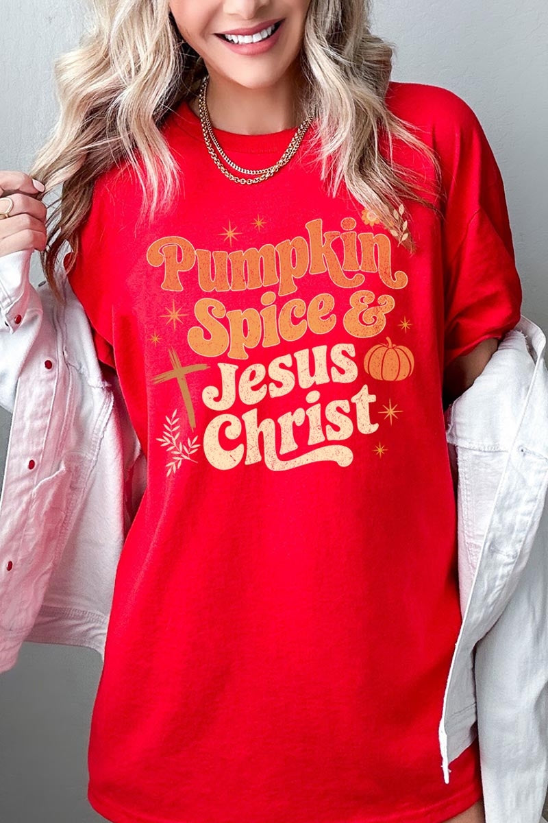 5000-E3164 Pumpkin Spice & Jesus Graphic Heavy Cotton Tee $9