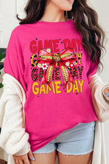 5000P-E3091 Red Yellow Football Bow Plus Heavy Cotton Tee $12.75