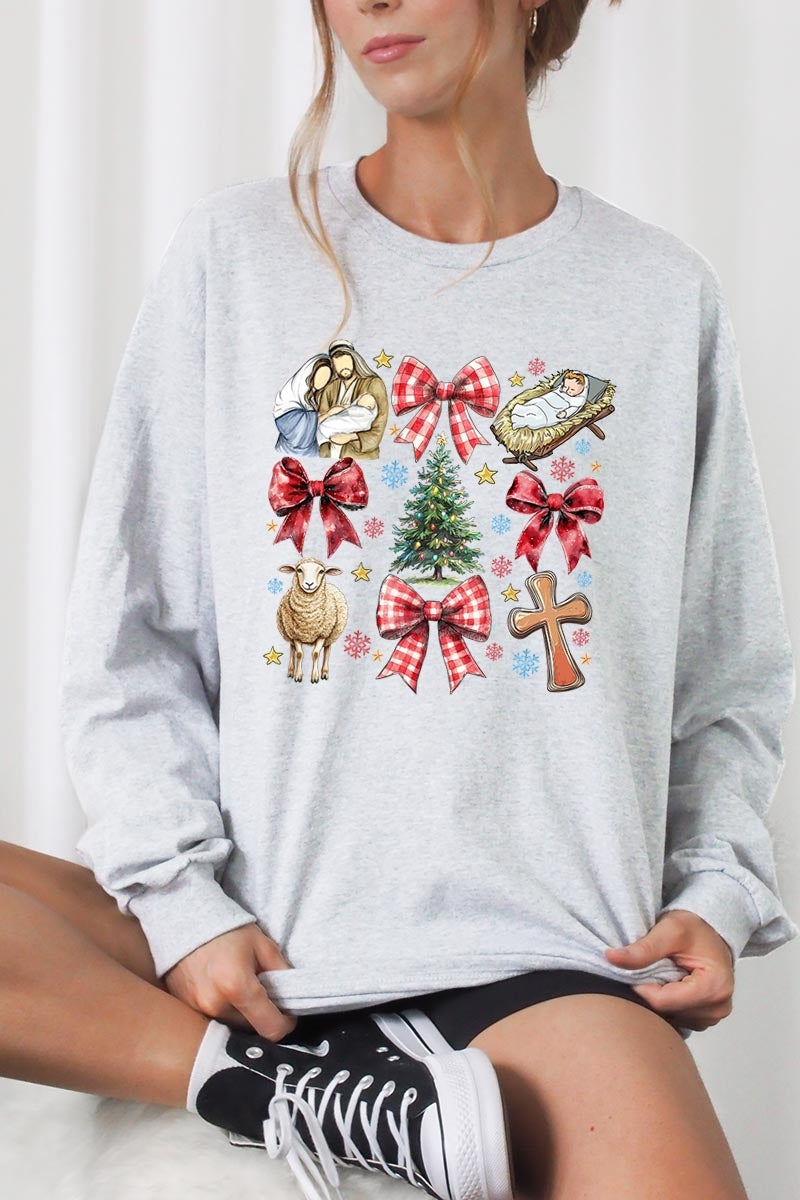 UL240P-E3219 Nativity Scene Christmas Graphic Plus Long Sleeve Tee $17