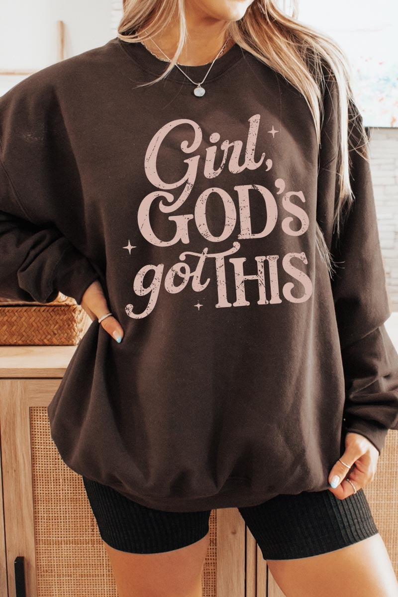 UL180-E3102 Girl, Godu2019s Got This Graphic Sweatshirt $20
