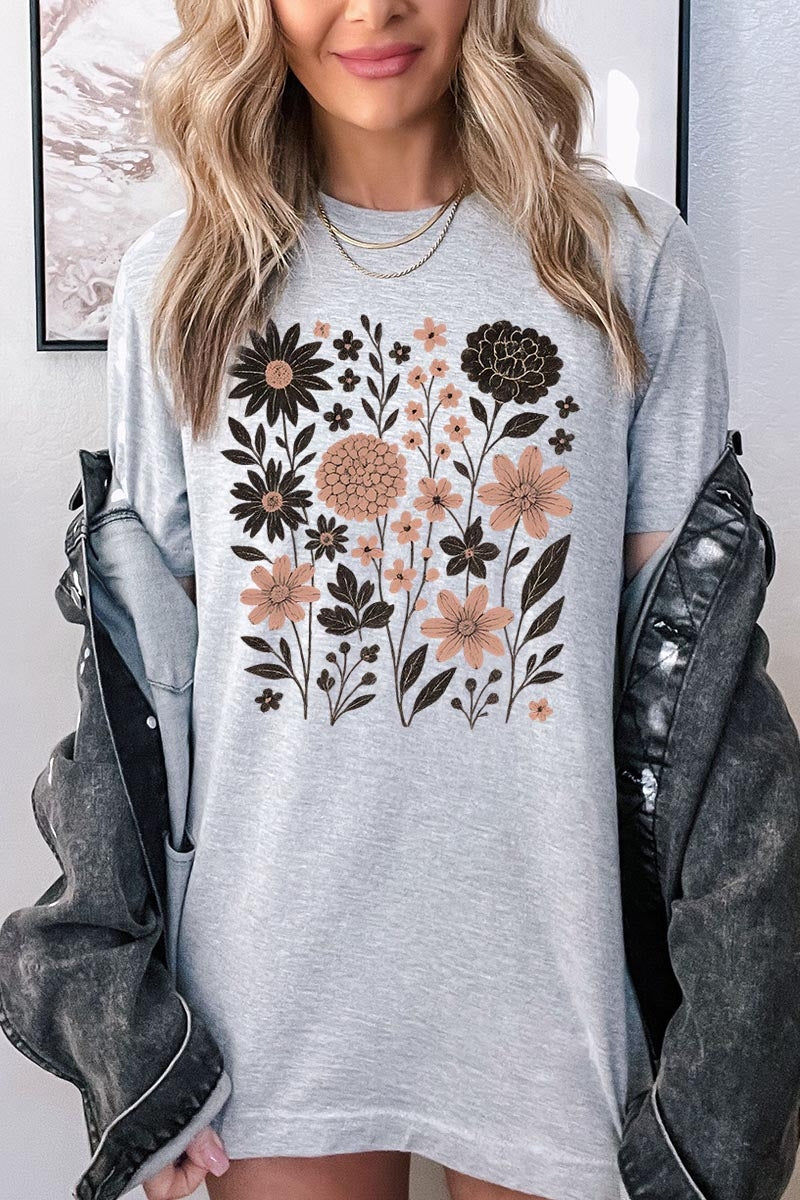 US3001-E3178 Fall Floral Garden Graphic Tee $12.5