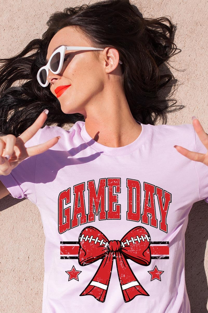 US3001P-E3062 Red Game Day Football Bow Graphic Plus Tee $16