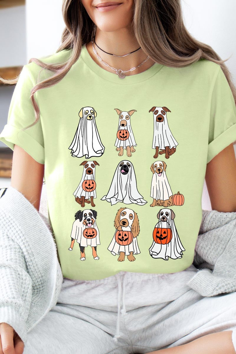 US3001-E3106 Halloween Ghost Dog Graphic Tee $12.5