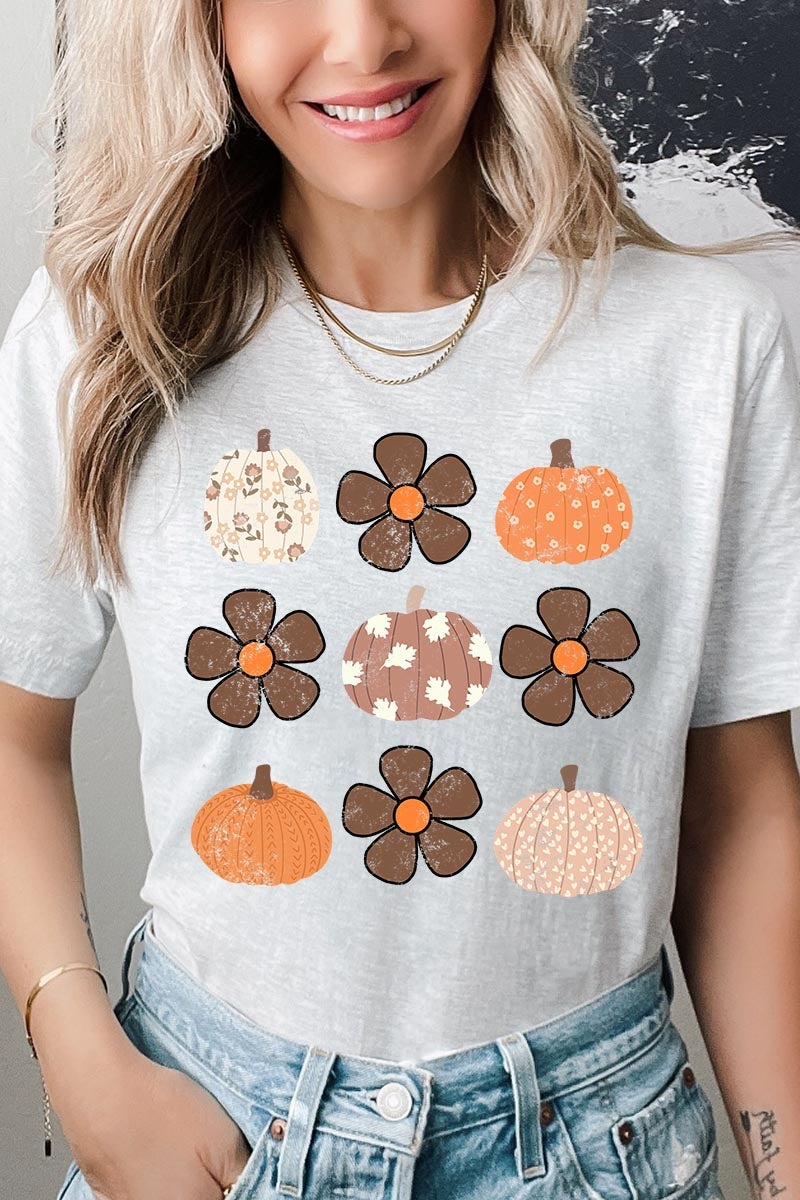 US3001P-E3117 Pumpkins & Flowers Fall Graphic Plus Tee $16