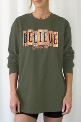 UL240P-E3167 Believe Fall Christian Graphic Plus Long Sleeve Tee $17