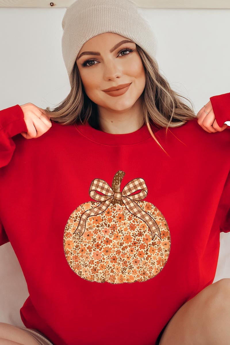 UL180P-E3135 Floral Fall Pumpkin Graphic Plus Sweatshirt $25