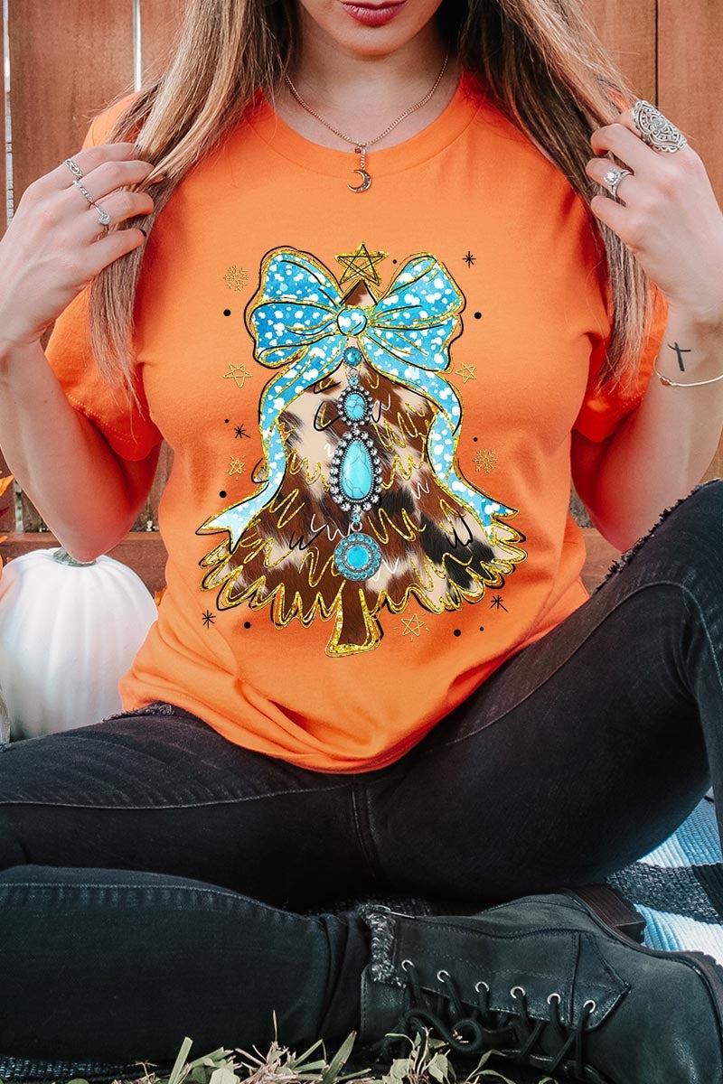 US3001-E3184 Turquoise Christmas Tree Graphic Tee $12.5