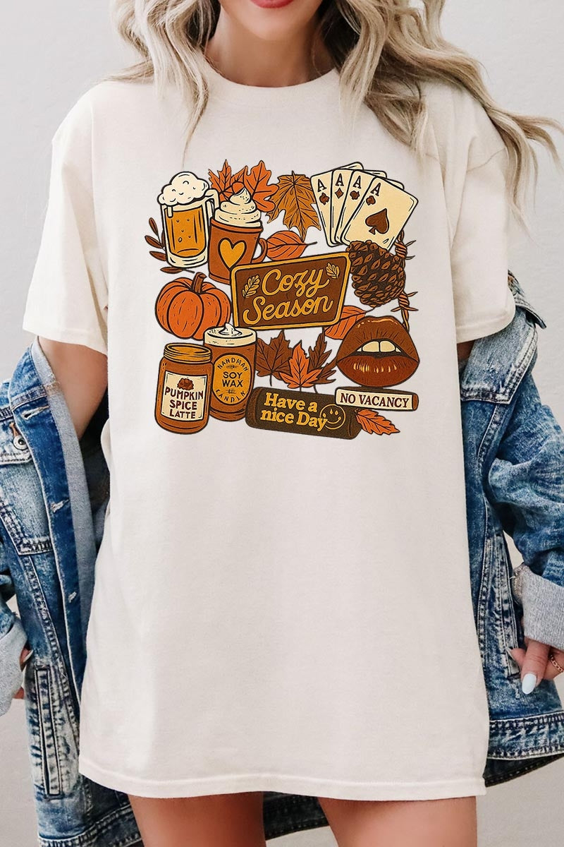 5000-E3119 Retro Fall Collage Graphic Heavy Cotton Tee $9
