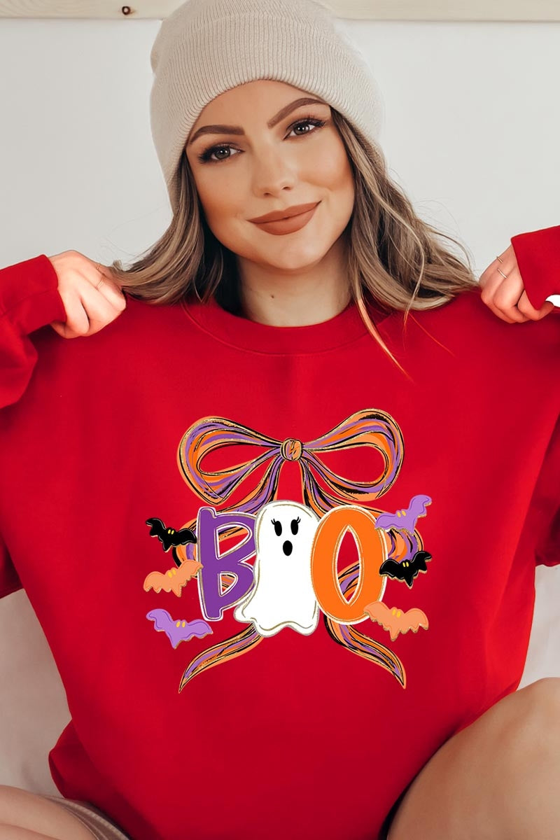 UL180-E3120 Boo Brushstroke Bow Graphic Sweatshirt $20