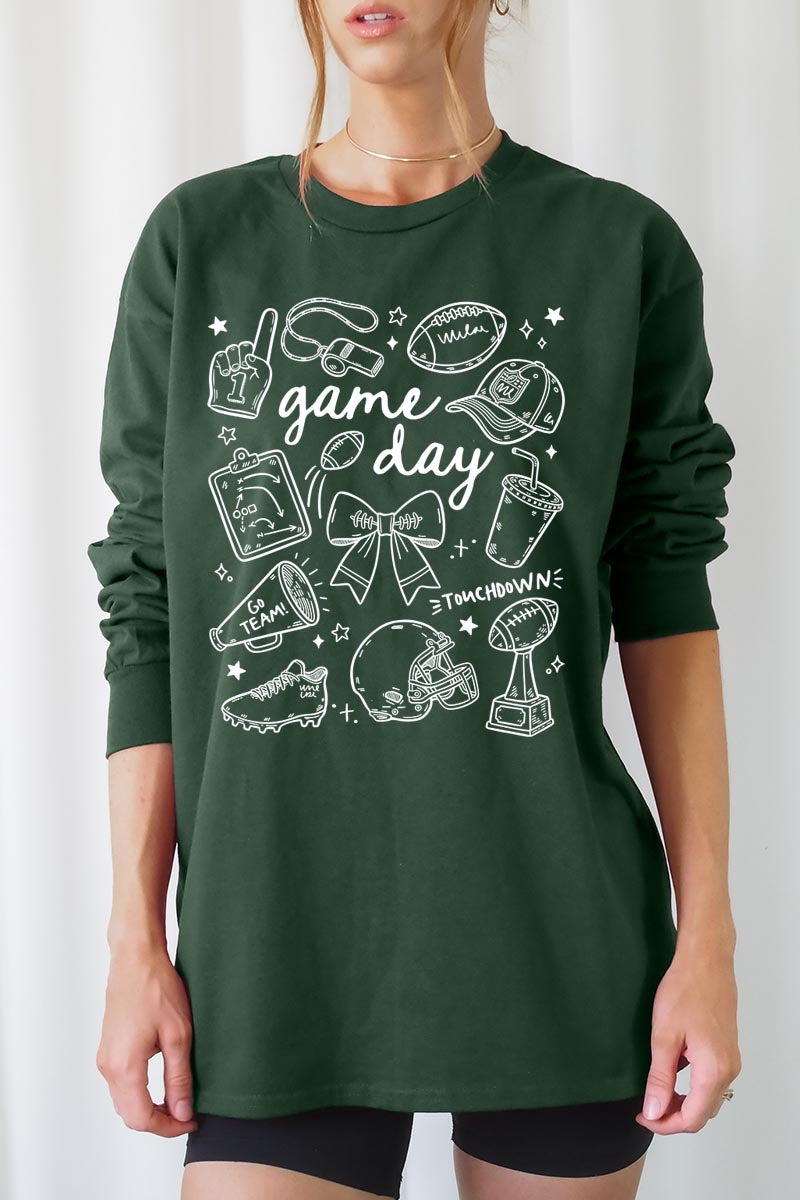 UL240P-E3081 Football Doodles Graphic Plus Long Sleeve Tee $17