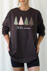 UL240-E3218 Rustic Christmas Trees Graphic Long Sleeve Tee $13.75