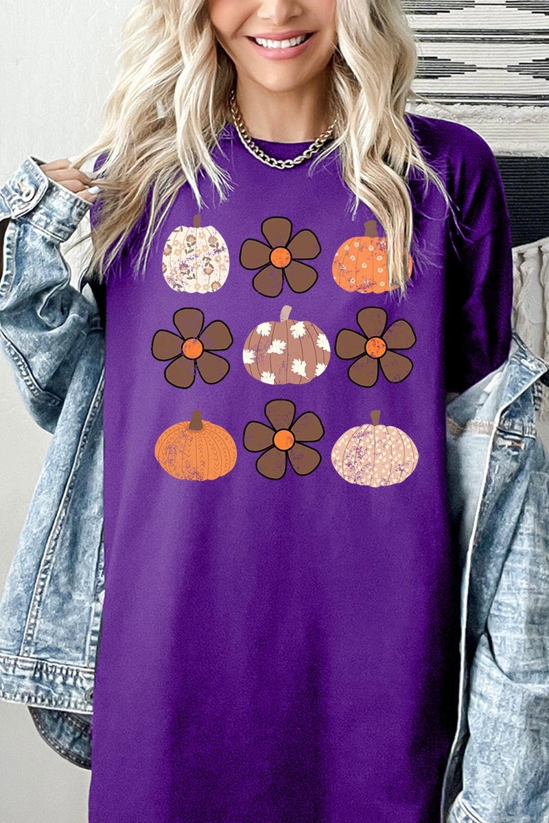 5000-E3117 Pumpkins & Flowers Fall Graphic Heavy Cotton Tee $9