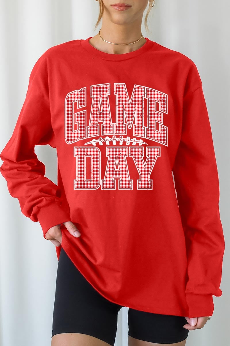 UL240P-E3126 Red Gingham Game Day Graphic Plus Long Sleeve Tee $17