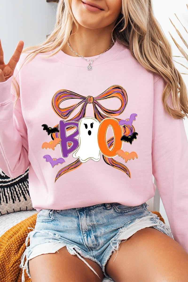 UL180-E3120 Boo Brushstroke Bow Graphic Sweatshirt $20