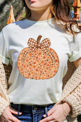 US3001-E3135 Floral Fall Pumpkin Graphic Tee $12.5