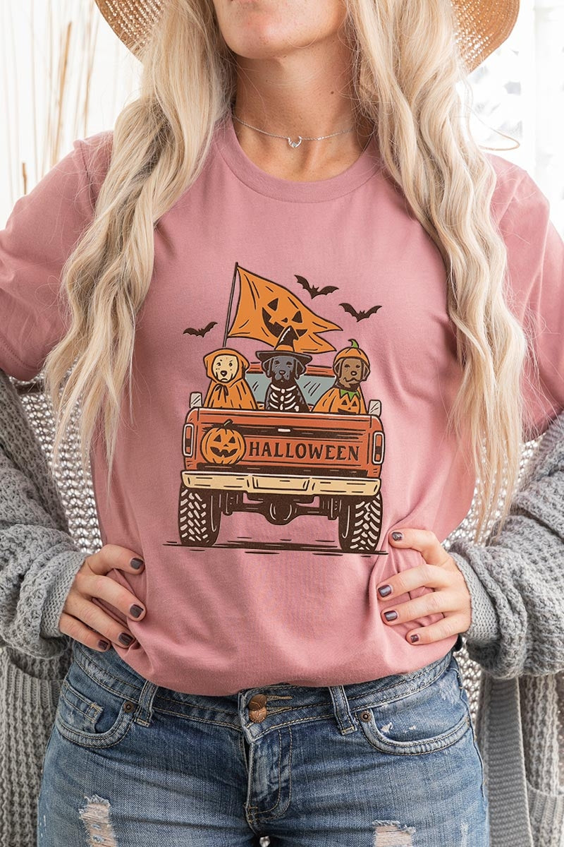 US3001-E3150 Halloween Truck Dogs Graphic Tee $12.5