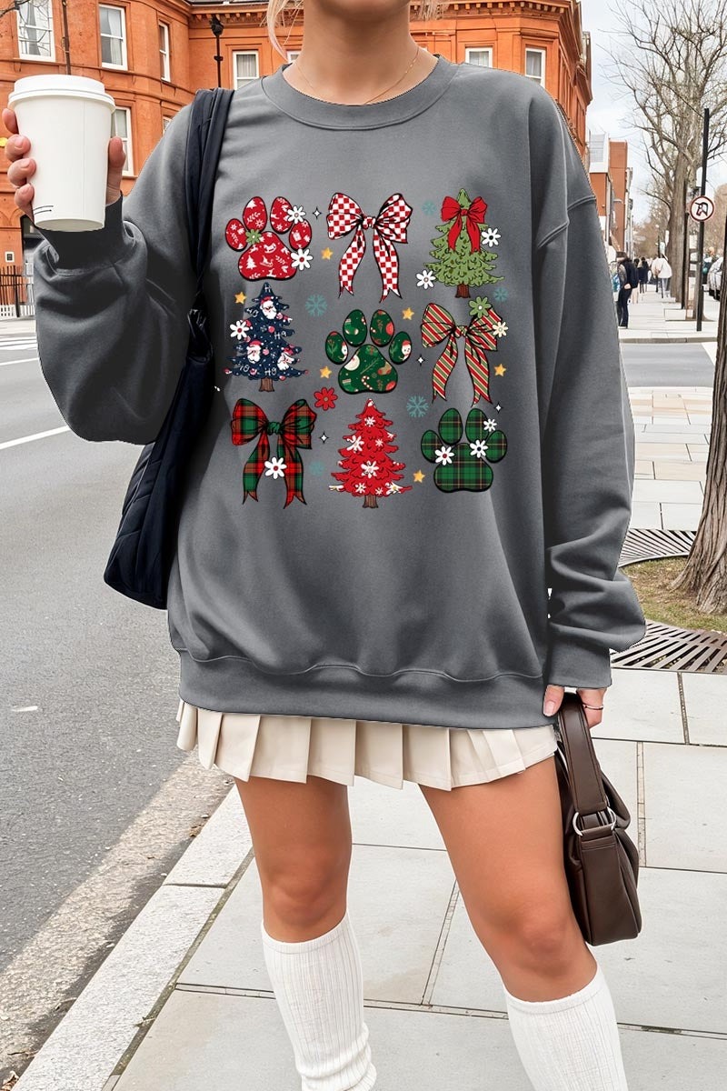 UL180P-E3195 Christmas Bow Paw Graphic Plus Sweatshirt $25