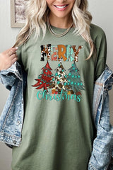 5000P-E3200 Merry Christmas Trees Graphic Plus Heavy Cotton Tee $12.75