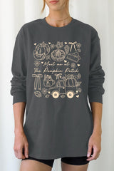 UL240P-E3163 Pumpkin Patch Doodle Graphic Plus Long Sleeve Tee $17