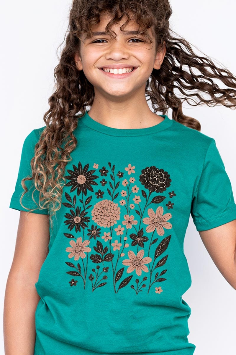 US3001Y-E3178Z Fall Floral Garden Kids Graphic Tee $11