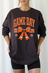 UL240P-E3064 Orange Game Day Football Bow Plus Long Sleeve Tee $17