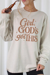 UL240-E3102 Girl, Godu2019s Got This Graphic Long Sleeve Tee $13.75