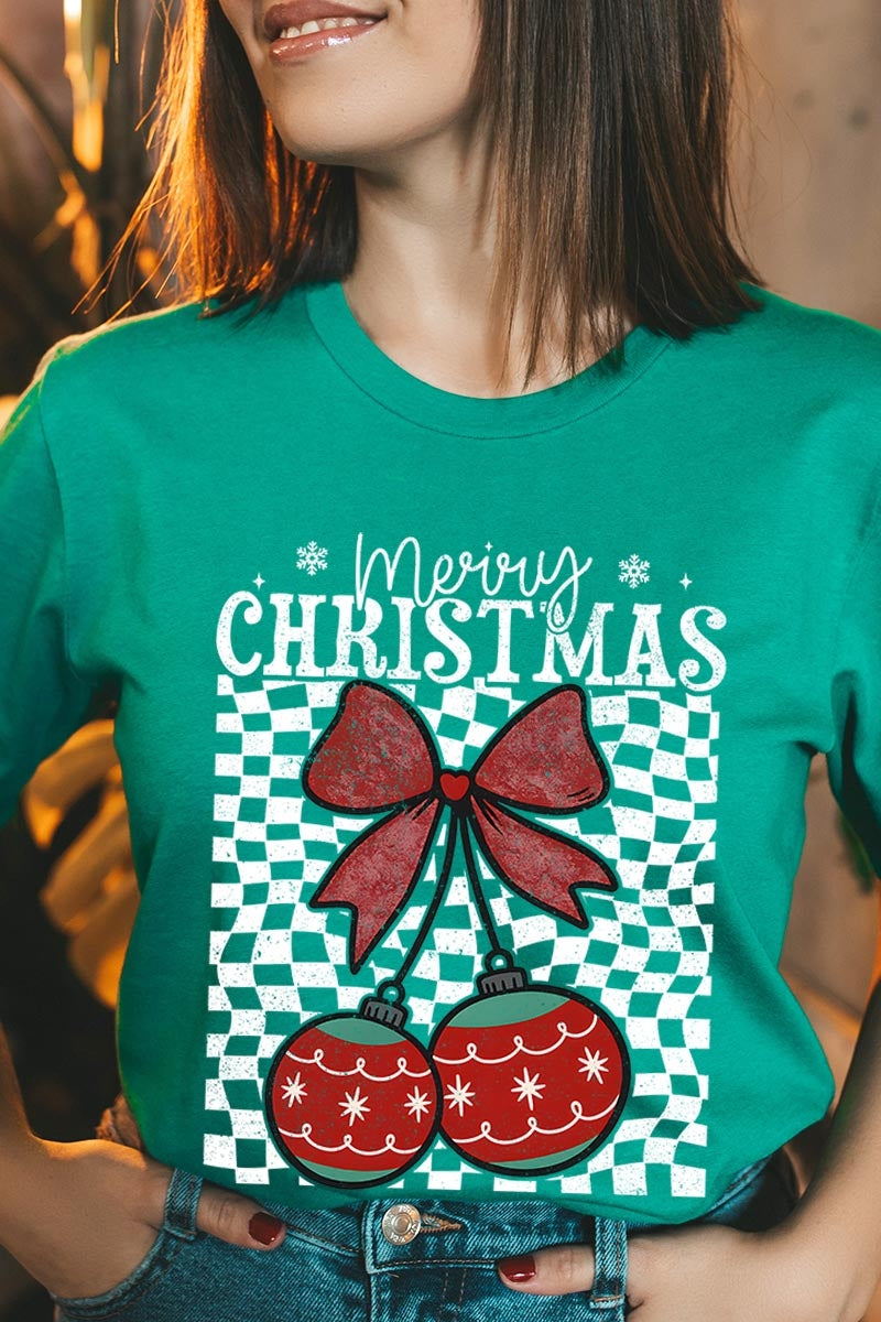 US3001P-E3196 Cherry Ornament Christmas Graphic Plus Tee $16