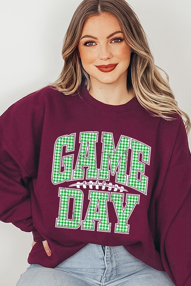 UL180P-E3128 Green Gingham Game Day Graphic Plus Sweatshirt $25