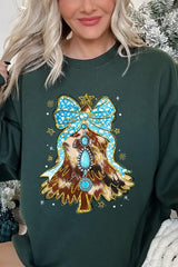 UL180P-E3184 Turquoise Christmas Tree Graphic Plus Sweatshirt $25