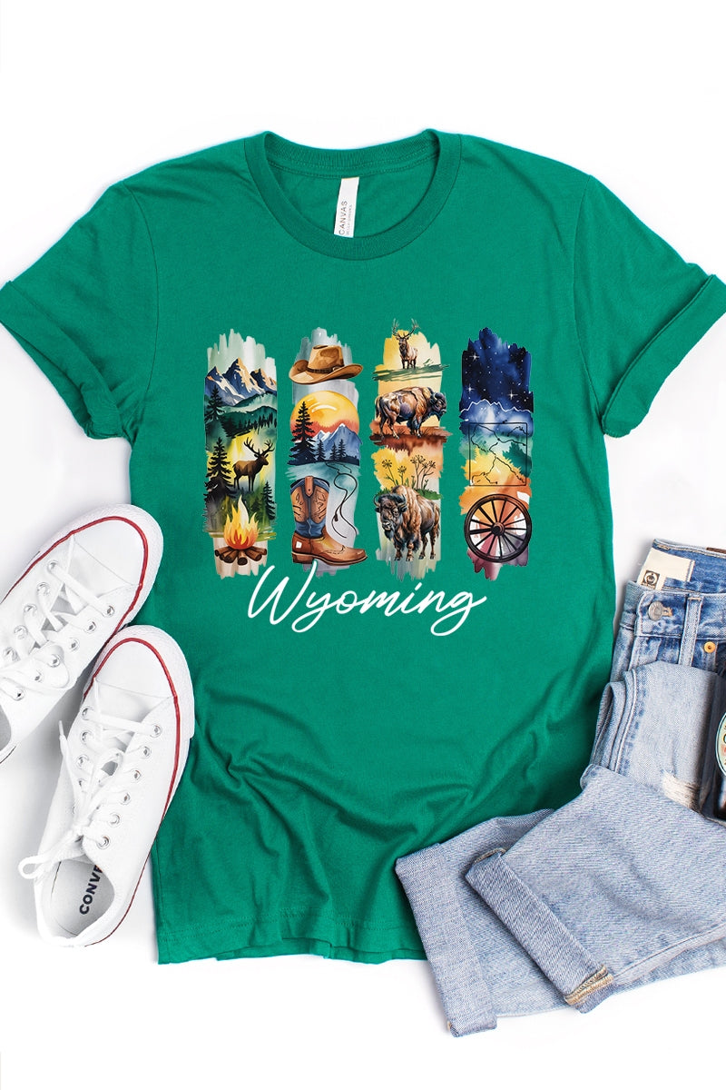 US3001-E3061WY Wyoming State Brushstroke Graphic Tee $12.5