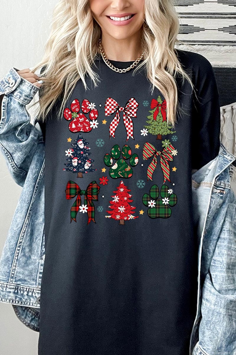 5000P-E3195 Christmas Bow Paw Graphic Plus Heavy Cotton Tee $12.75