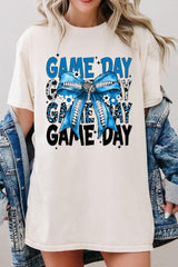 5000-E3089 Blue Silver Football Game Day Bow Heavy Cotton Tee $9