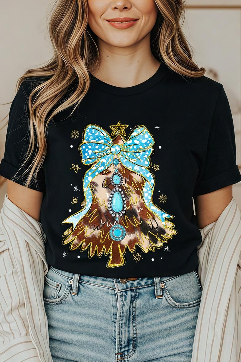 US3001P-E3184 Turquoise Christmas Tree Graphic Plus Tee $16