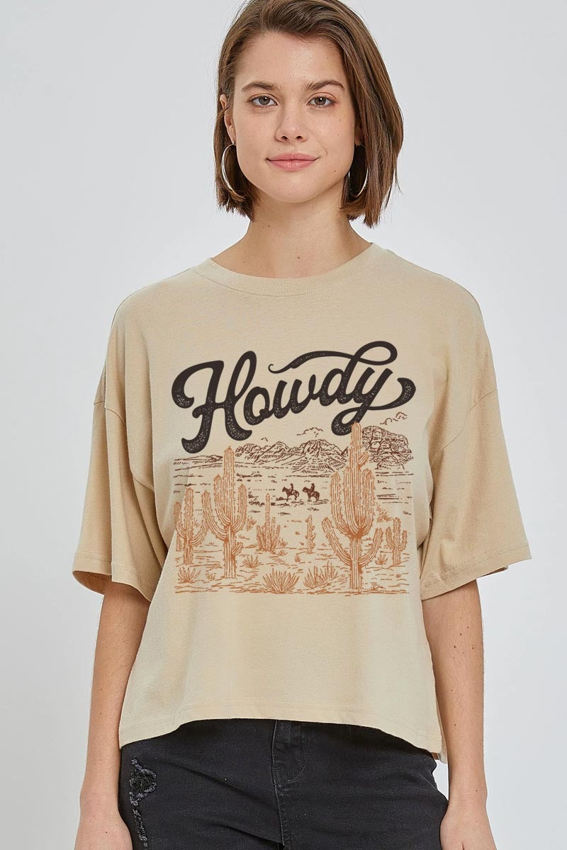 CTS-E3095 Howdy Desert Western Graphic Relaxed Crop Top $11