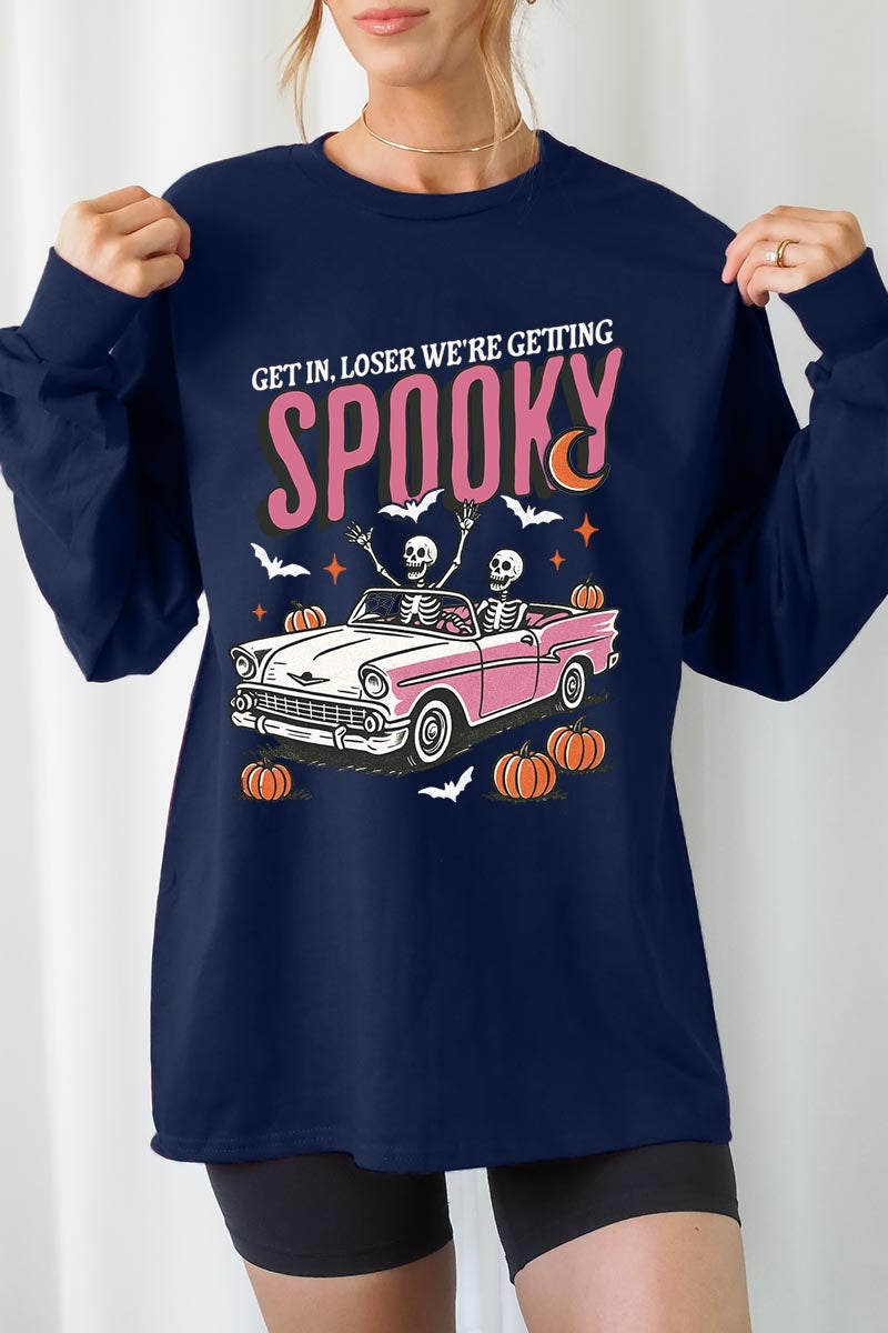 UL240-E3142 Spooky Skeleton Graphic Long Sleeve Tee $13.75