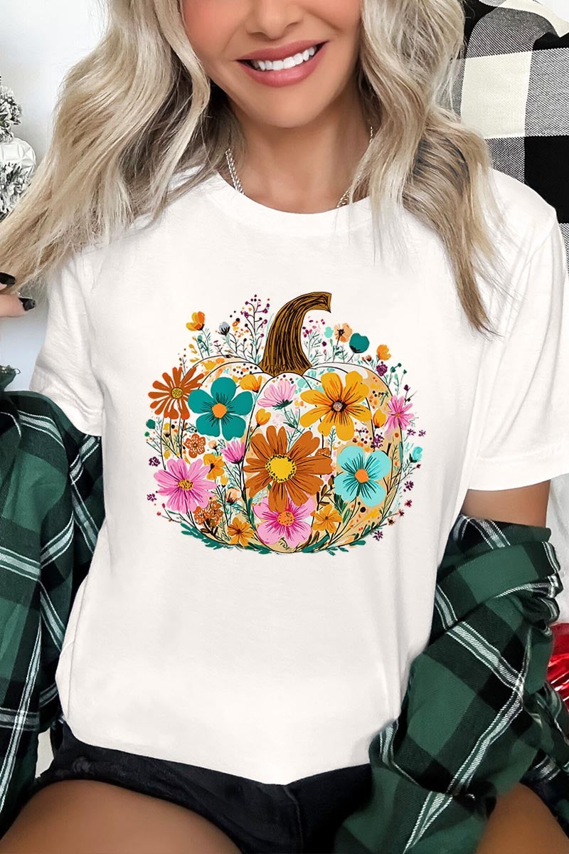 US3001P-E3118 Floral Pumpkin Graphic Plus Tee $16