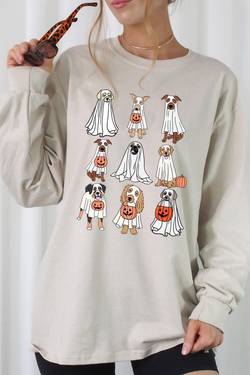 UL240P-E3106 Halloween Ghost Dog Graphic Plus Long Sleeve Tee $17