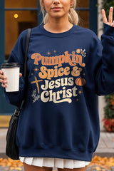 UL180P-E3164 Pumpkin Spice & Jesus Graphic Plus Sweatshirt $25