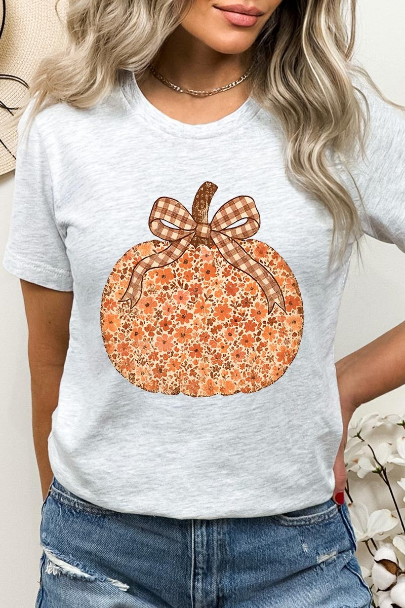 US3001-E3135 Floral Fall Pumpkin Graphic Tee $12.5