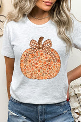 US3001P-E3135 Floral Fall Pumpkin Graphic Plus Tee $16