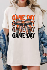 5000P-E3088 Orange Black Football Bow Plus Heavy Cotton Tee $12.75