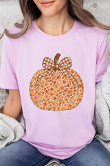 US3001P-E3135 Floral Fall Pumpkin Graphic Plus Tee $16