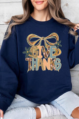 UL180-E3154 Give Thanks Bow Graphic Sweatshirt $20