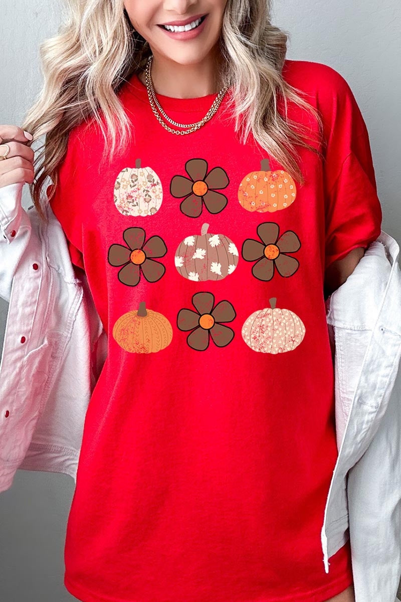5000P-E3117 Pumpkins & Flowers Fall Plus Heavy Cotton Tee $12.75